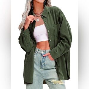 EXLURA Women's Green Corduroy Shacket Button Down Shirt Size XL